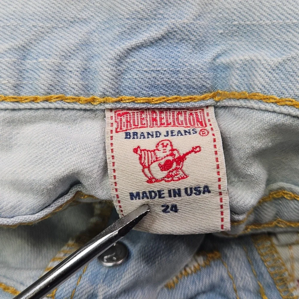 True Religion Ricky Super T Jeans Mens 24 Light Wash Blue Distressed Straight